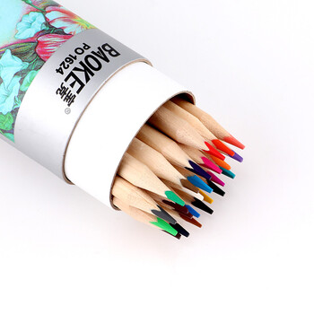 宝克（BAOKE）PO1624原木油性24色三角杆彩铅彩色铅笔填色彩笔绘画笔纸筒装