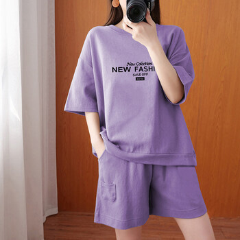 女装短衣短裤套装夏天大码宽松休闲女中年妈妈夏装短袖t恤运动服女