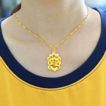 千影珠宝黄金项链吊坠女款9999足金坠子真金挂坠素金孔雀开屏凤凰真金