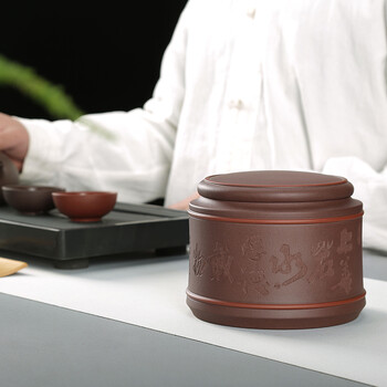千寿堂 紫砂茶叶罐 密封存茶储茶罐茶具宜兴普洱陶瓷醒茶罐 上善若水