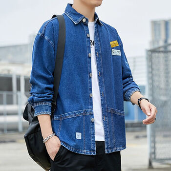 茜立里通勤上班穿搭牛仔衬衫男士新款长袖秋季衬衣韩版潮流休闲衣服工