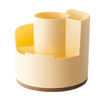 得力（deli）多功能分格旋转笔筒 大容量桌面收纳盒 手机支架 办公用品 可旋转黄色PK414