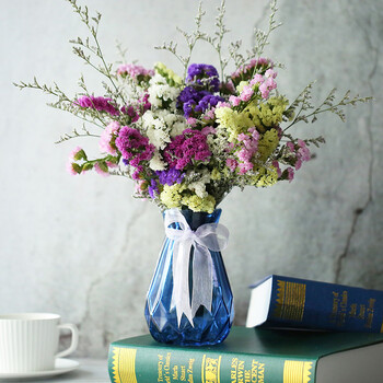 伊顺 含花瓶 勿忘我干花混搭花束家居客厅摆设水晶草情人草满天星sn7316 情 5色不要浅紫 六角玻璃花瓶干花包 图片价格品牌报价 京东