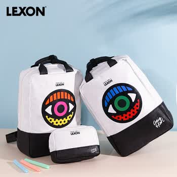 乐上（LEXON）休闲双肩包男简约14英寸笔记本电脑包女拼接防泼水书包蓝色图案
