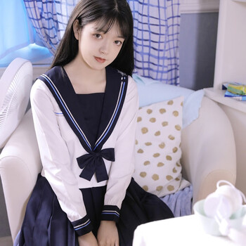 刺绣海军风水手服班服校服中间服女学生套装水手服长袖短裙少女风夏季