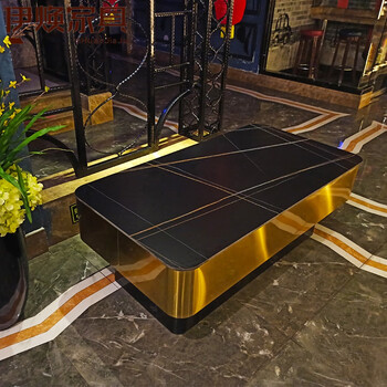 诗亭阁ktv茶几 专用ktv茶几定制钢化玻璃岩板不锈钢酒吧轻奢茶几夜场