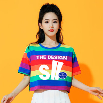 服装韩舞女团彩虹卫衣百褶裙套装女学生爵士舞演出服 50097-七彩色 s