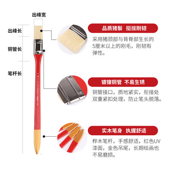 中盛画材5#长杆猪鬃宽笔刷油画刷底纹笔刷猪鬃排刷底纹板刷子丙烯画笔水粉笔美术手绘画墙绘美术写生