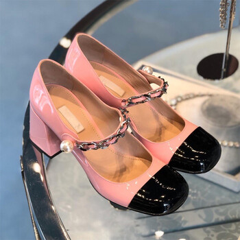 马丽珍女鞋高跟夏季复古玛丽珍鞋法式方头鞋仙女风小皮鞋珍珠漆皮粗