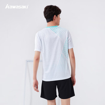 川崎（KAWASAKI）羽毛球服套装男女夏运动速干短袖T恤训练队服K1801 男款湖绿 2XL