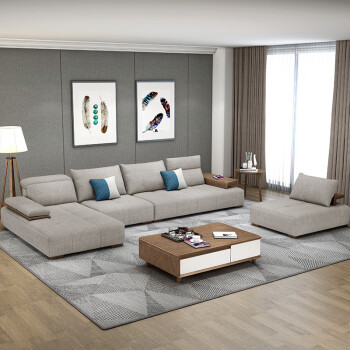 北欧布艺沙发大客厅整装家具现代简约小户型沙发欧式组合套装 咖啡色