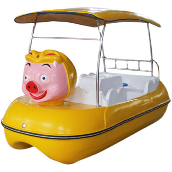 水上脚踏公园游船卡通脚踏船4人公园游船玻璃钢水上游乐船自排水观光