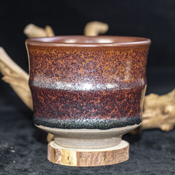 柴烧【紫金铁锈竹节盏】宋风古韵 白丽琴  非实物拍照 建阳建盏 口径