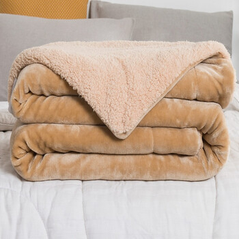 绒毯子法兰绒羊羔绒秋冬毯毛毯被冬天加厚羊毛毯驼色花型随机100120cm