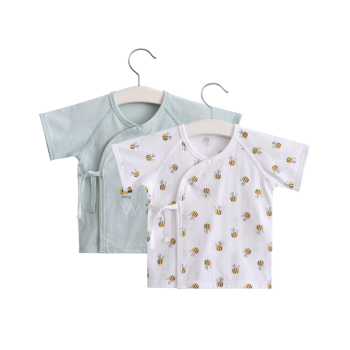 盛哲卡婴儿衣服夏季新生儿上衣纯棉短袖薄款新生儿童护肚2件装 绿色 59码（1-3个月身高52-59cm）