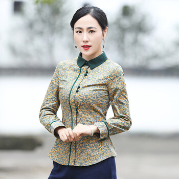 筠雅春秋唐装女装中国风上衣改良款禅意素衣长袖修身茶服中式女装j949