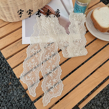 香港专柜原创定制潮牌明星同款欧式宫廷风小花蕾丝飘带刺绣长条纯色发