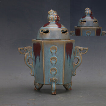 鈞窯 三足香炉 中国古陶磁 茶道具 鈞窯青釉三足香炉 香爐 唐物 中国古玩美術