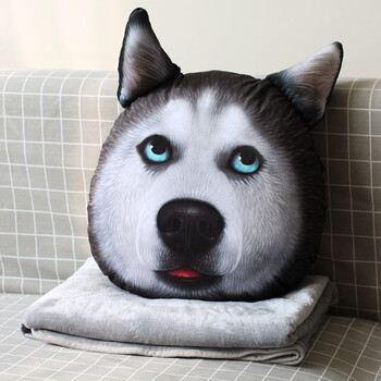 卢寇狗头汽车哈士奇枕头抱枕被子两用靠枕毯男滑稽暖手捂二哈网红搞怪