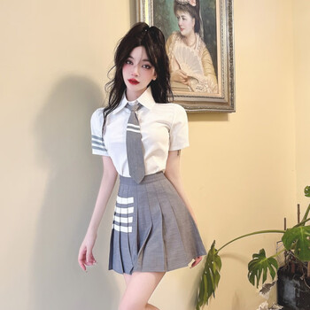 红书依店女主播直播衣服套装网红服装清纯甜美学院风领带上衣半身两