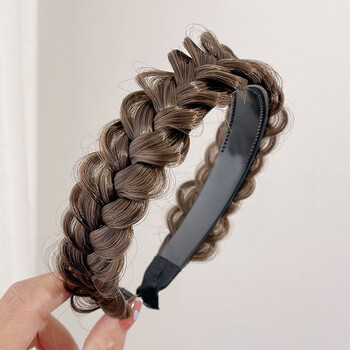 春季麻花辫子假发编发发箍网红2022年发卡带齿防滑高颅顶头箍浅棕色