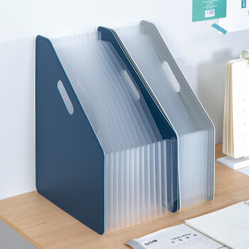 得力（deli）13格A4立式大容量风琴包 多层可伸缩文件框收纳夹 办公文件资料票据资料收纳册 63952深蓝色
