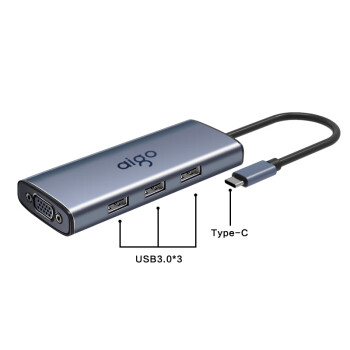 爱国者（aigo）Type-C扩展坞USB3.0分线器RJ45千兆网口转接器HDMI/VGA转接头PD100W快充USB拓展坞T07-R(金属)