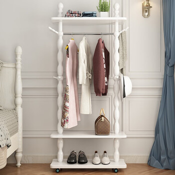 盛连实木衣帽架落地卧室衣服架子欧式现代衣服挂多功能家用组装衣架