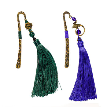 漢墨 复古风中国风铜艺书签 古典流苏绿花鲤鱼书签创意 礼物金属礼盒装