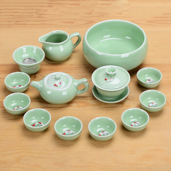 14头青瓷龙泉壶茶具套装 安全包