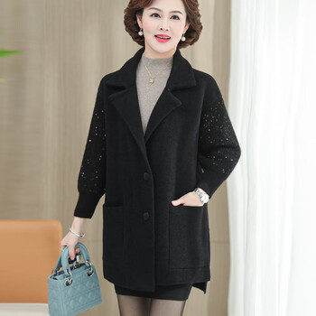梵侈赫尔轻奢品牌中年女装春秋装毛呢外套40岁大码中长款50中老年妈妈