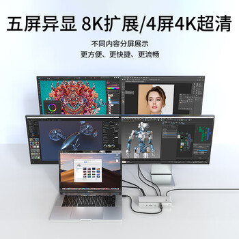 睿因（Wavlink）WL-UTD41Pro雷电4扩展坞Type-C转8k超清五屏异显Mac笔记本电脑转接器15合1 40Gbps速率/2.5G网口