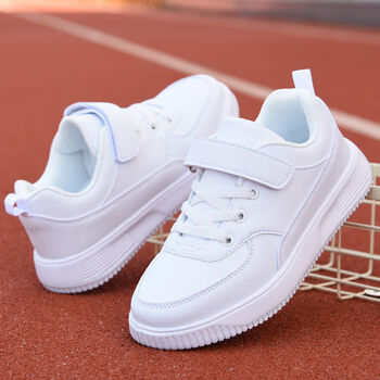 儿童小白鞋女童白色板鞋男童白色运动鞋中大童鞋小学生休闲鞋皮面 q12