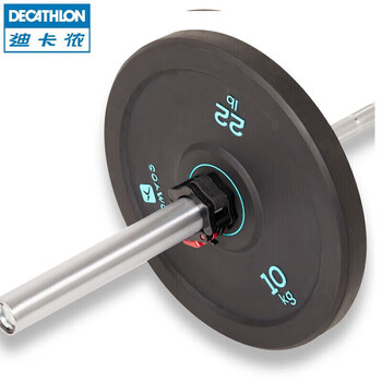 迪卡侬奥杠大孔杠铃片包胶防震力量举重深蹲手抓训练健身器材CRO绿色10kg2526777