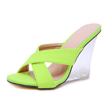 女鞋欧美鱼嘴坡跟超高跟凉鞋女绿色35