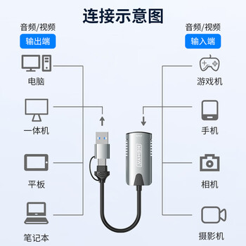 科雅 采集卡HDMI视频 4K高清输入Switch/NS/PS5/4游戏手机相机直播录制电脑USB/Type-C双输出采集器