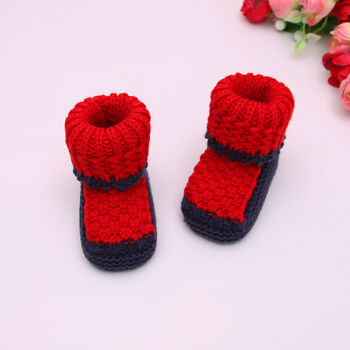 夏季婴儿毛线鞋手工编织毛线鞋新生儿鞋袜宝宝毛线鞋子系带针织鞋 红