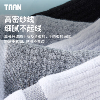 TAAN泰昂运动袜中筒男袜加厚毛巾底跑步吸汗透气防滑袜T535 混色3双装
