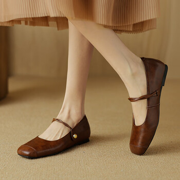 他她熙tataxi淑女气质女鞋2024春夏季复古方头一字带舒适通勤平底