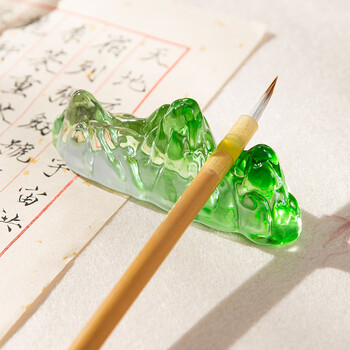 梅林笔庄琉璃笔搁毛笔架笔山笔架放毛笔的托搁笔架笔架山镇尺搁笔毛笔架水晶创意摆件文房四宝琉璃笔山蓝色