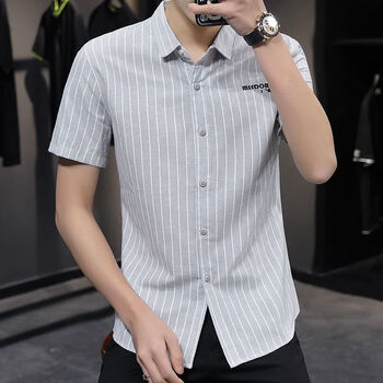 半袖衬衫男短袖修身百搭男士衬衫休闲衬衣服男外穿潮流韩版272灰色l