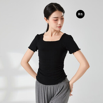 rebelona中国古典舞短袖古风上衣练功舞蹈服夏季现代舞服女成人黑色s