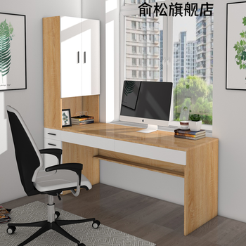 飘窗台转角书桌l型书桌书架组合小型木质学生书柜飘窗定制转角带衣柜