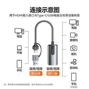 山泽 HDMI视频采集卡4K输入Switch/ps5/NS游戏手机相机平板笔记本电脑直播录制USB/Type-C双输出采集器 山泽 HDMI视频采集卡4K输入Switch/ps5/NS游戏手机相机平板笔记本电脑直播录制USB/Type-C双输出采集器