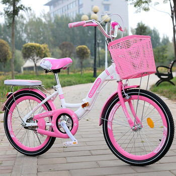 单车折叠车超轻便携式旅行小型男孩11-13 20寸折叠单速粉色大车篮礼包