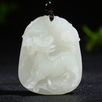 白玉麒麟吊坠男士女款玉石玉佩玉坠挂件一物一证手工雕刻定制款款式一