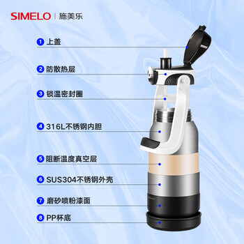 SIMELO吨桶吨杯大容量吨桶大肚杯316L不锈钢旅行壶户外学生运动水壶2L