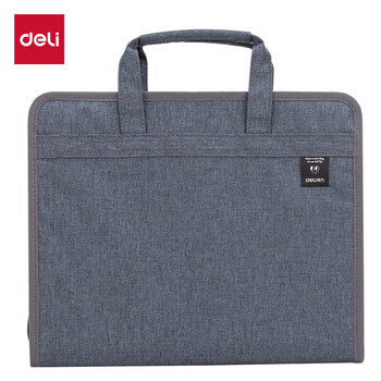 得力（deli）A4/13格竖版布质风琴包多层文件夹试卷收纳袋 文件资料手提包文件资料册办公商务学生72560 深灰色