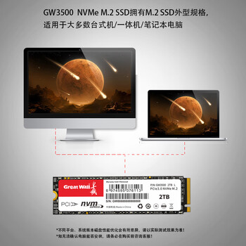 长城(Great Wall)1TB SSD固态硬盘 M.2接口(NVMe协议)PCIe 3.0x4 GW3500系列 读速可高达3500MB/s 长城(Great Wall)1TB SSD固态硬盘 M.2接口(NVMe协议)PCIe 3.0x4 GW3500系列 读速可高达3500MB/s