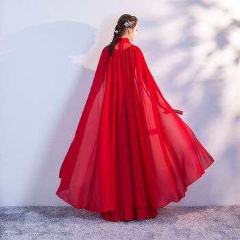 纶宇汉服斗篷红色披风薄款外披女装沙漠旅游拍照披肩古装雪纺红色衣长